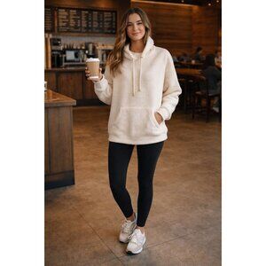 Michael Kors Sherpa Hoodie Womens L Cream  Cozy Minimalist Loungewear